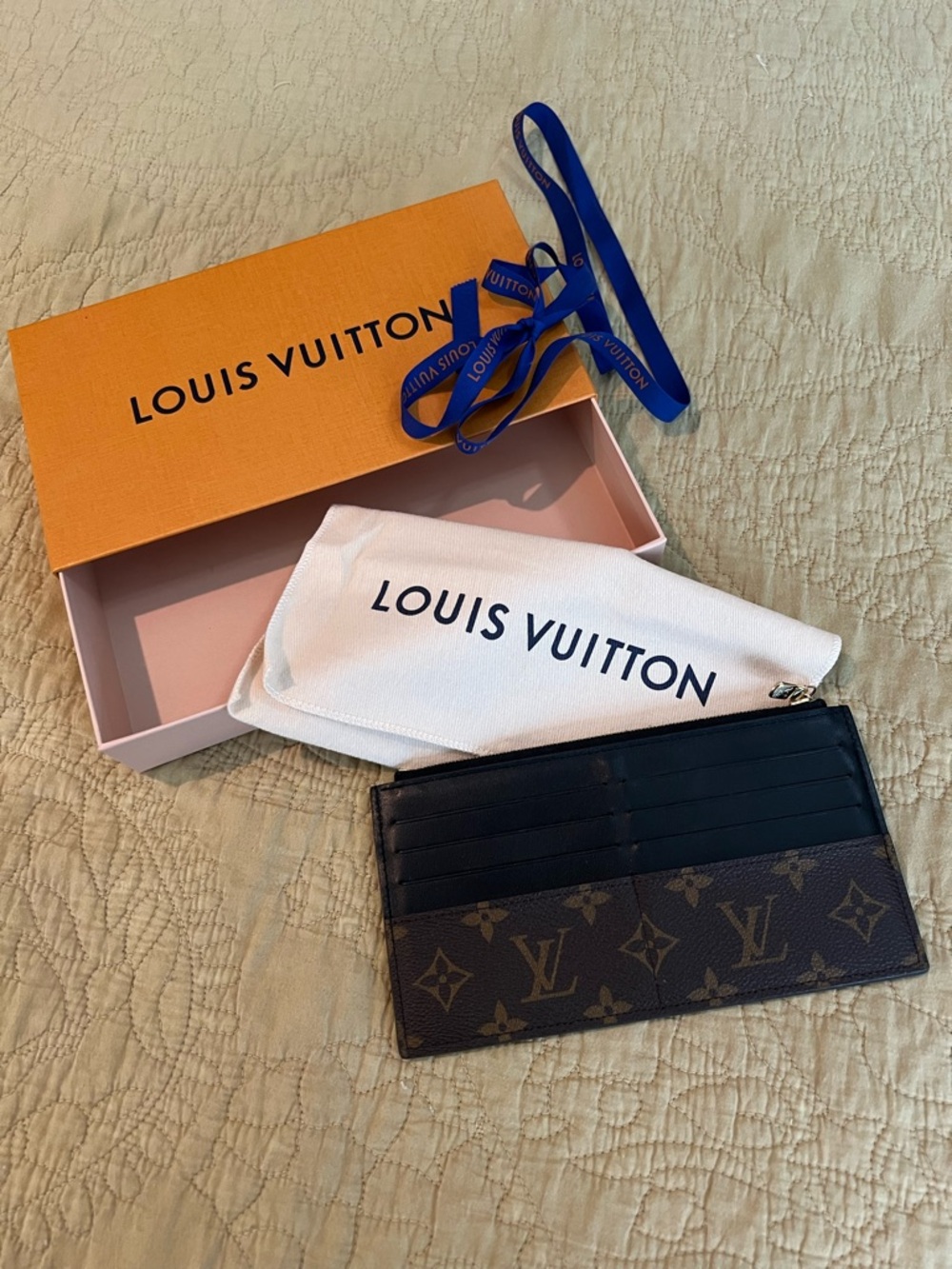 Authentic Louis Vuitton Monogram and Black Leather slim purse/wallet/card holder